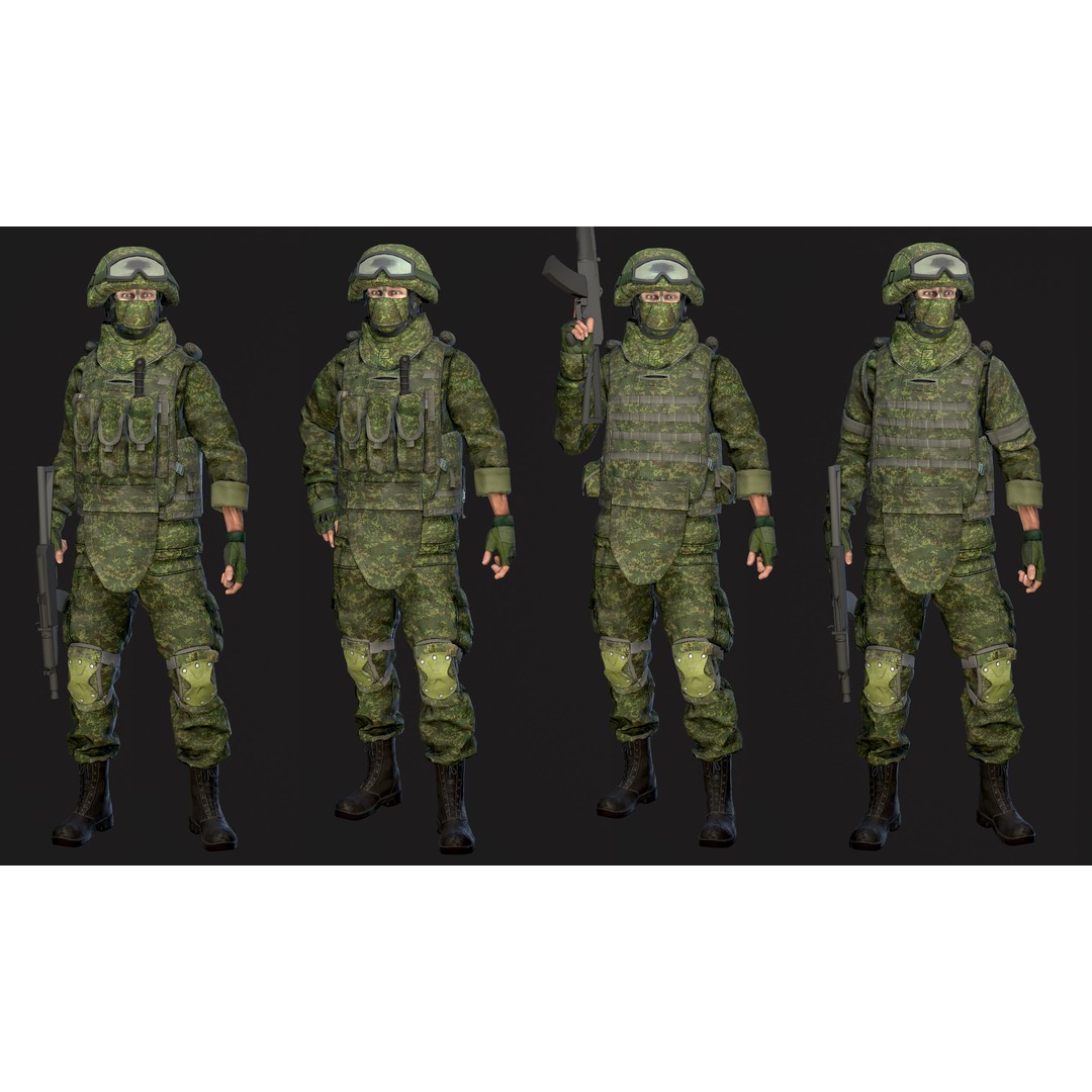 Soldier 3D Model – Low Poly Rigged Character with Ratnik Gear - View 8