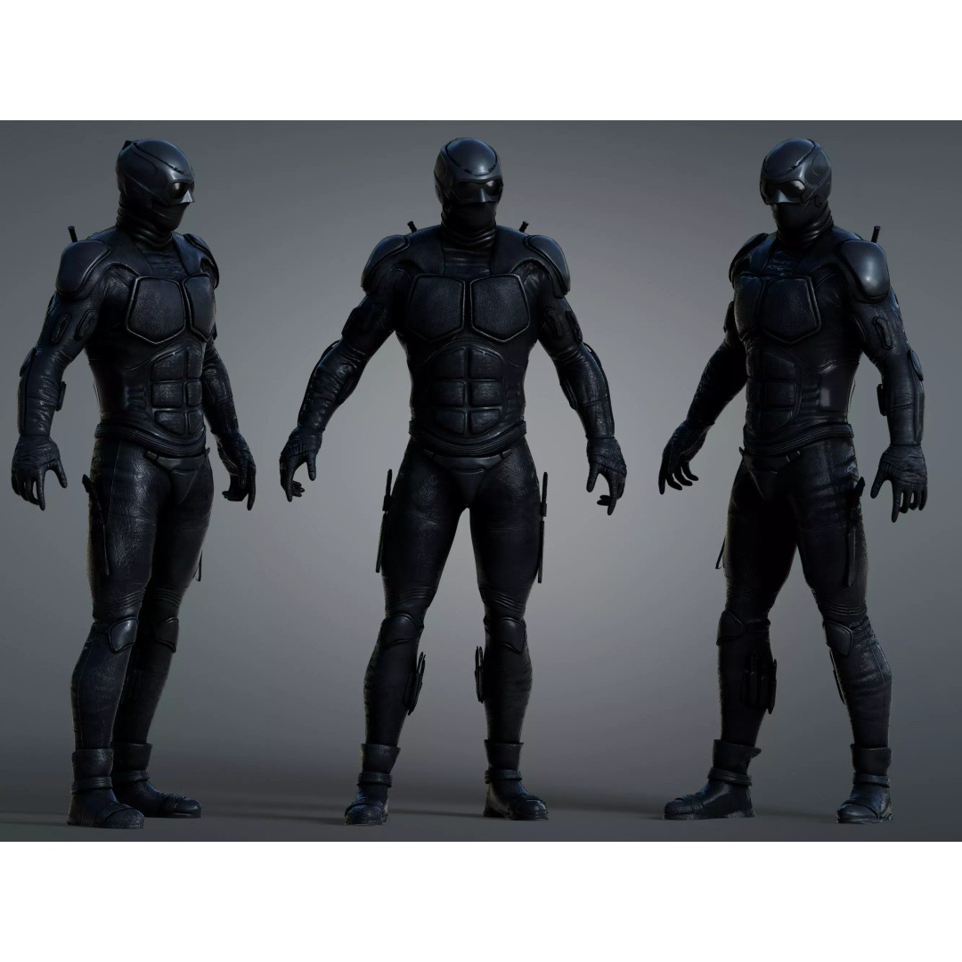 Black Noir 3D Model – Low Poly Rigged Character with PBR Textures, FBX - View 2