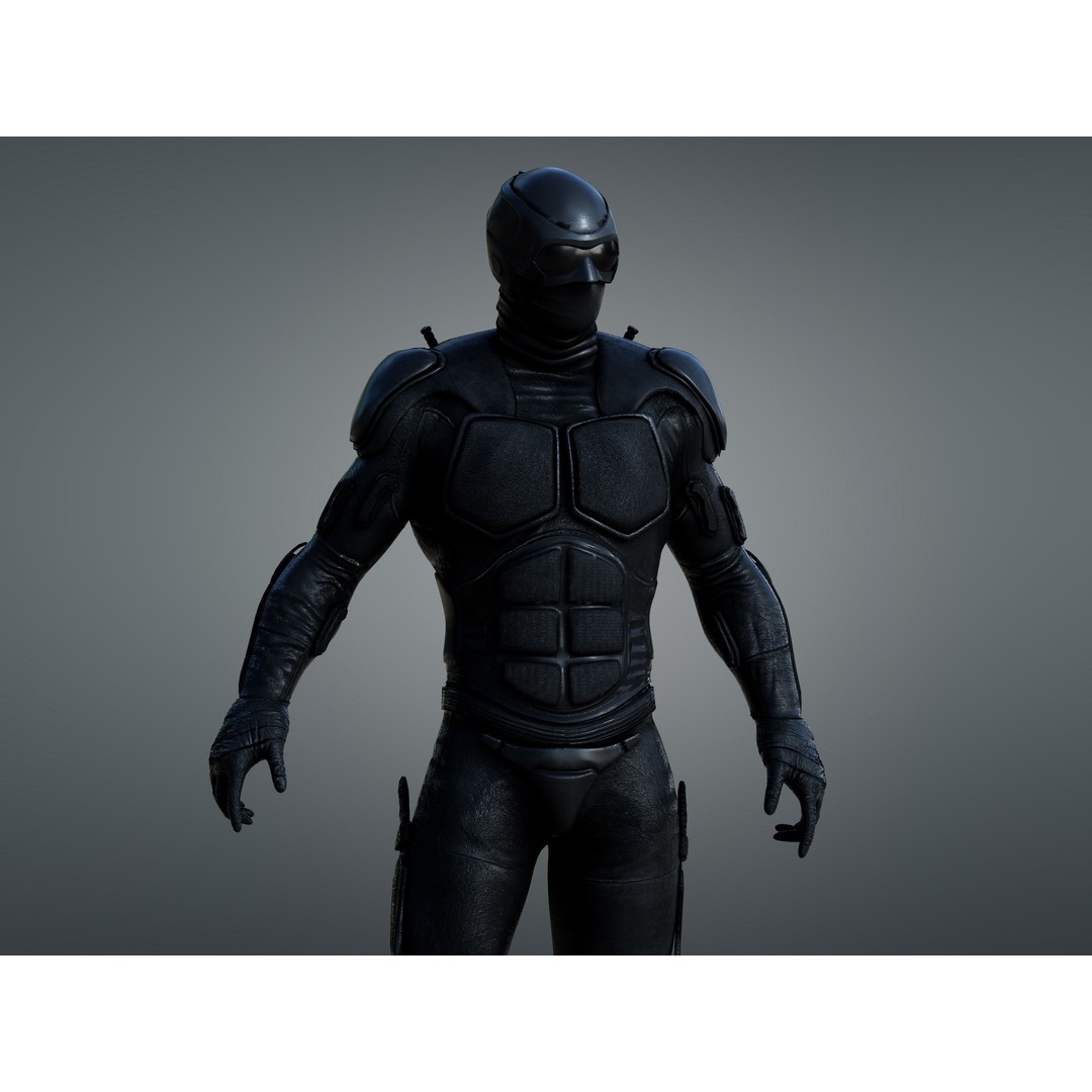 Black Noir 3D Model – Low Poly Rigged Character with PBR Textures, FBX - View 3