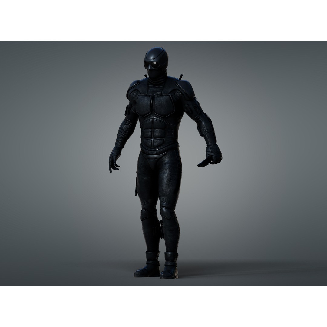 Black Noir 3D Model – Low Poly Rigged Character with PBR Textures, FBX - View 4