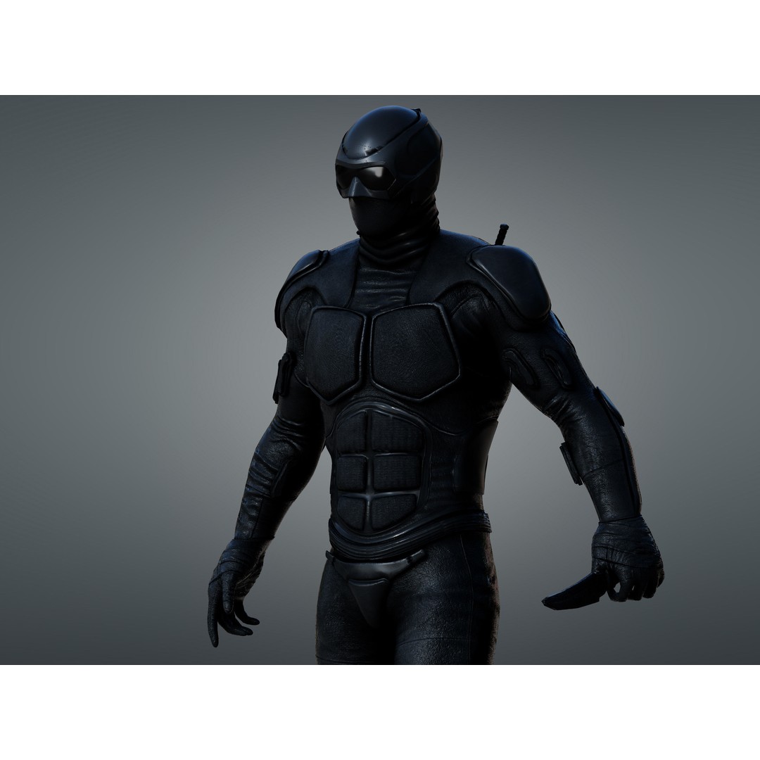 Black Noir 3D Model – Low Poly Rigged Character with PBR Textures, FBX - View 5