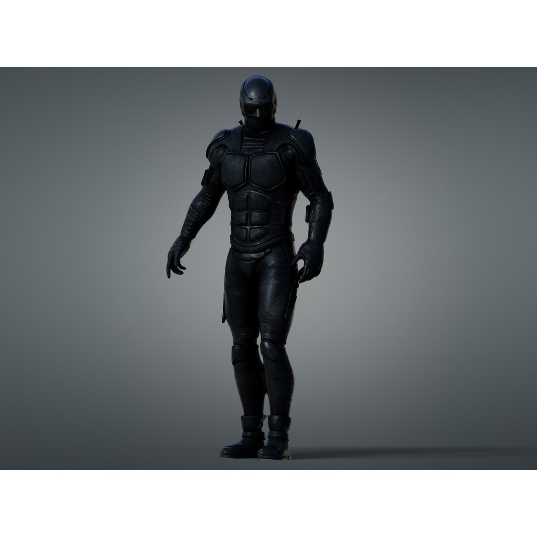 Black Noir 3D Model – Low Poly Rigged Character with PBR Textures, FBX - View 6