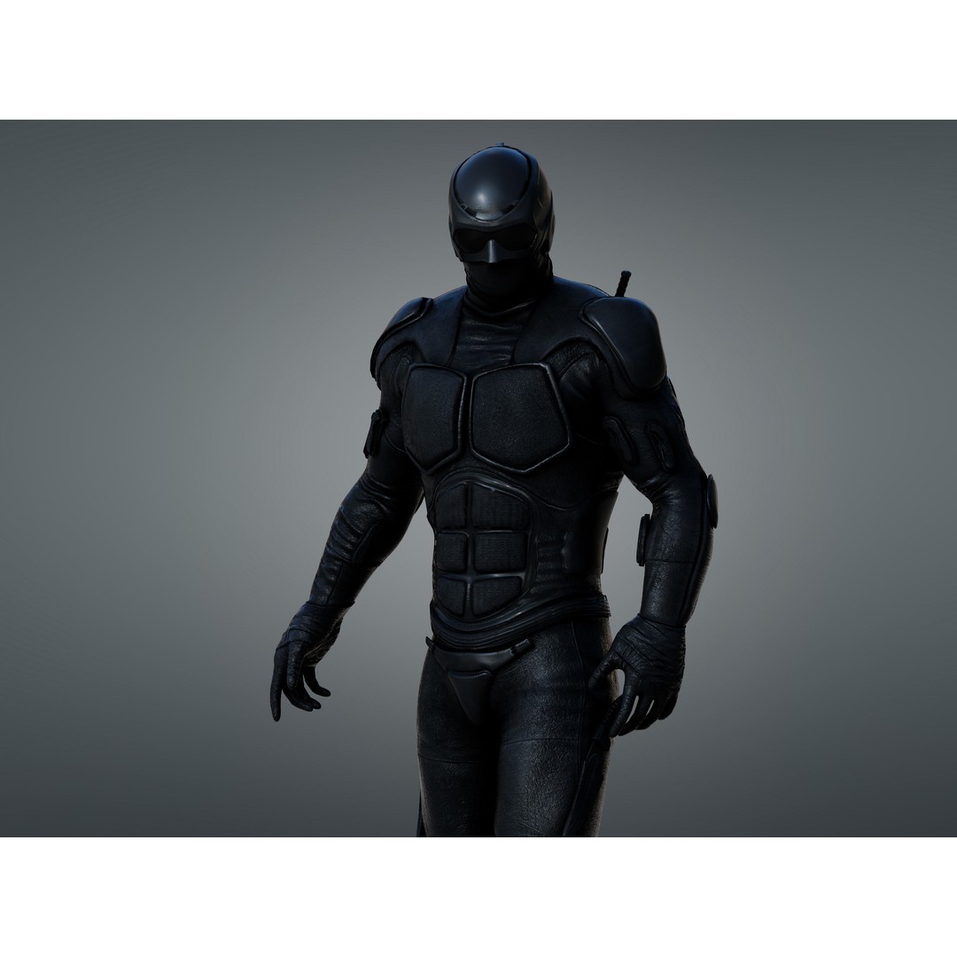 Black Noir 3D Model – Low Poly Rigged Character with PBR Textures, FBX - View 7