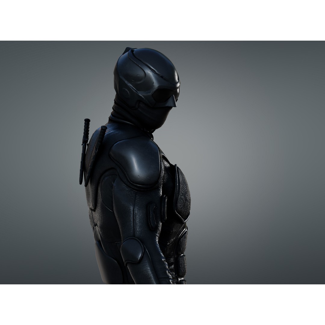 Black Noir 3D Model – Low Poly Rigged Character with PBR Textures, FBX - View 8