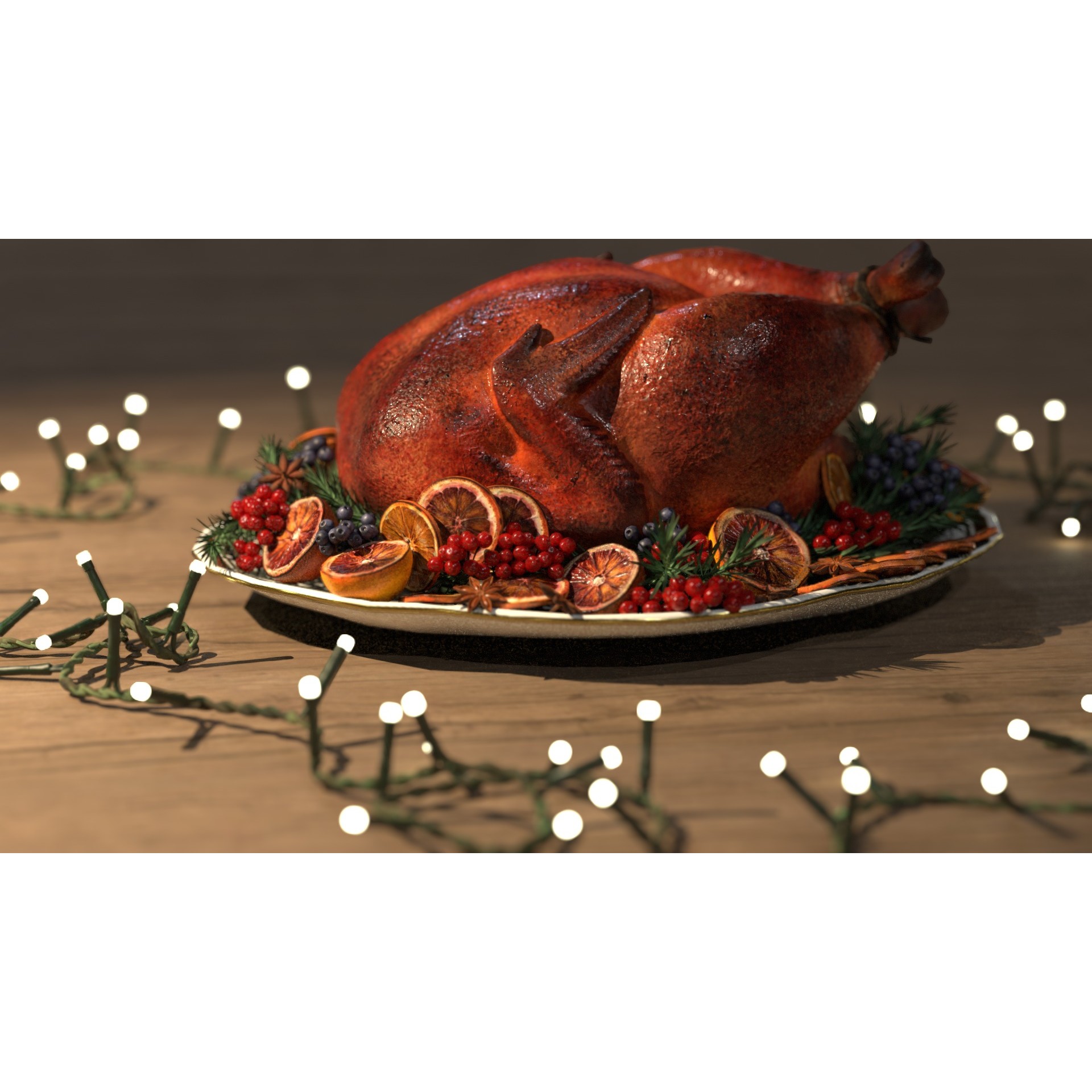 Turkey, Oranges and Berries - Low-Poly 3D Model - View 11