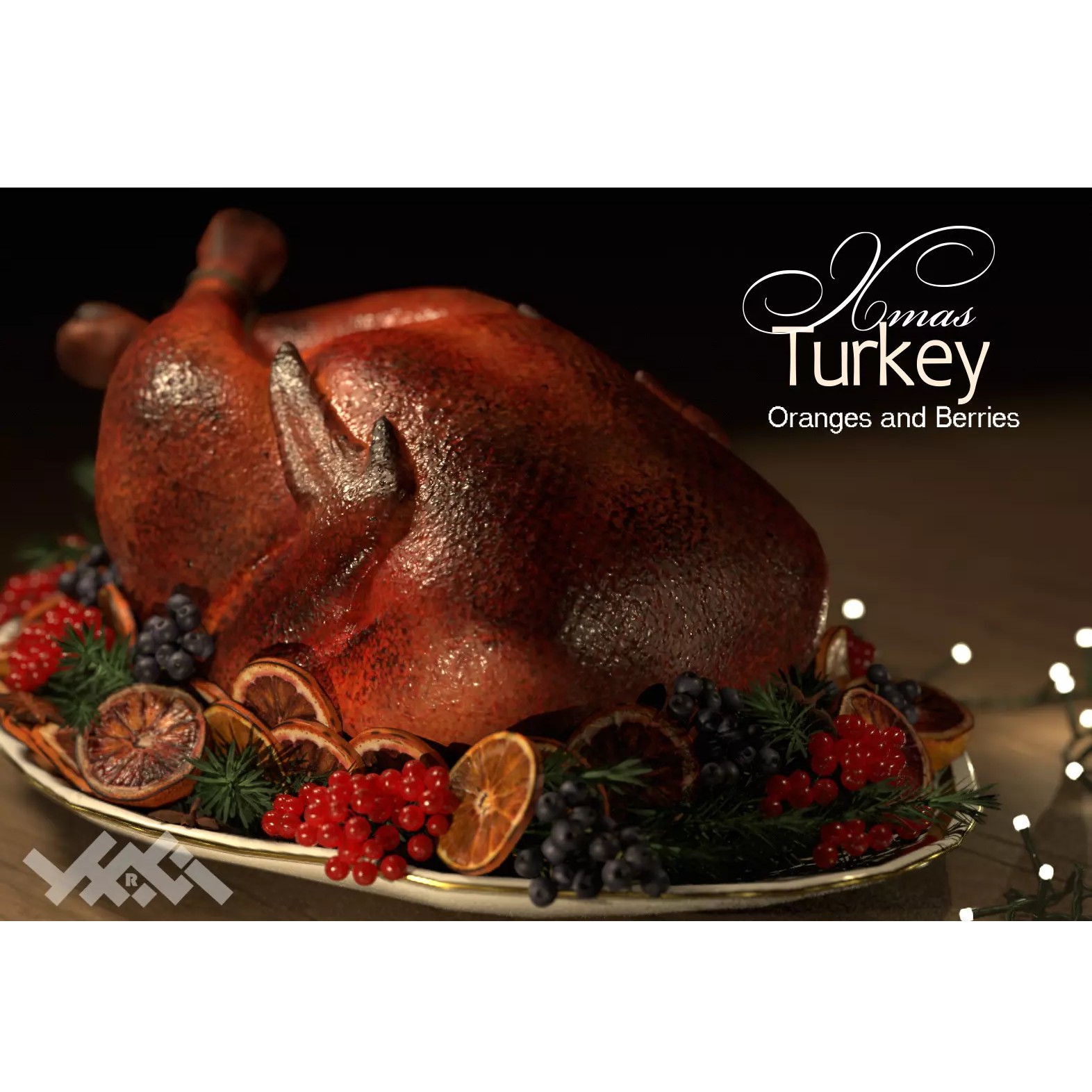 Turkey, Oranges and Berries - Low-Poly 3D Model - View 2