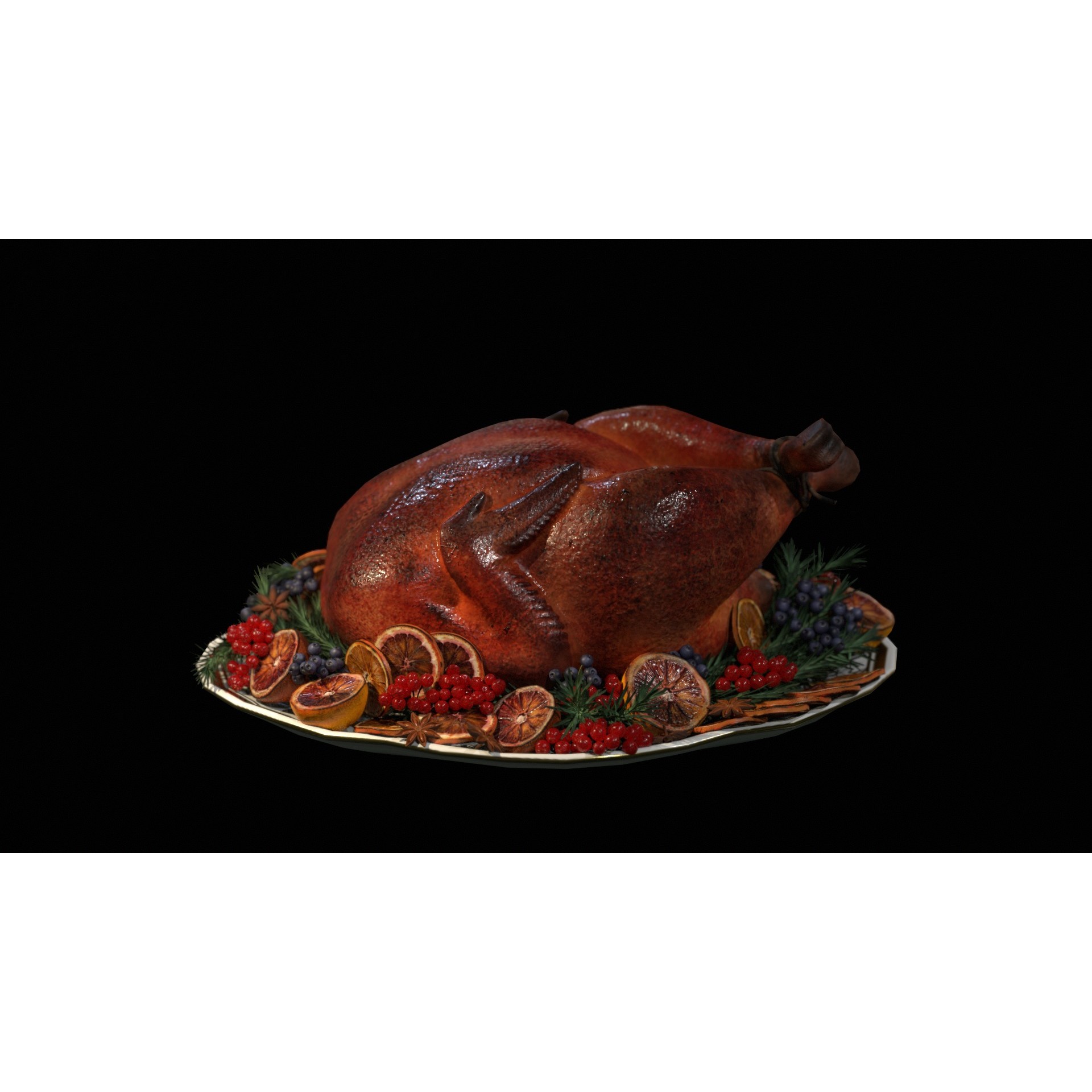 Turkey, Oranges and Berries - Low-Poly 3D Model - View 21