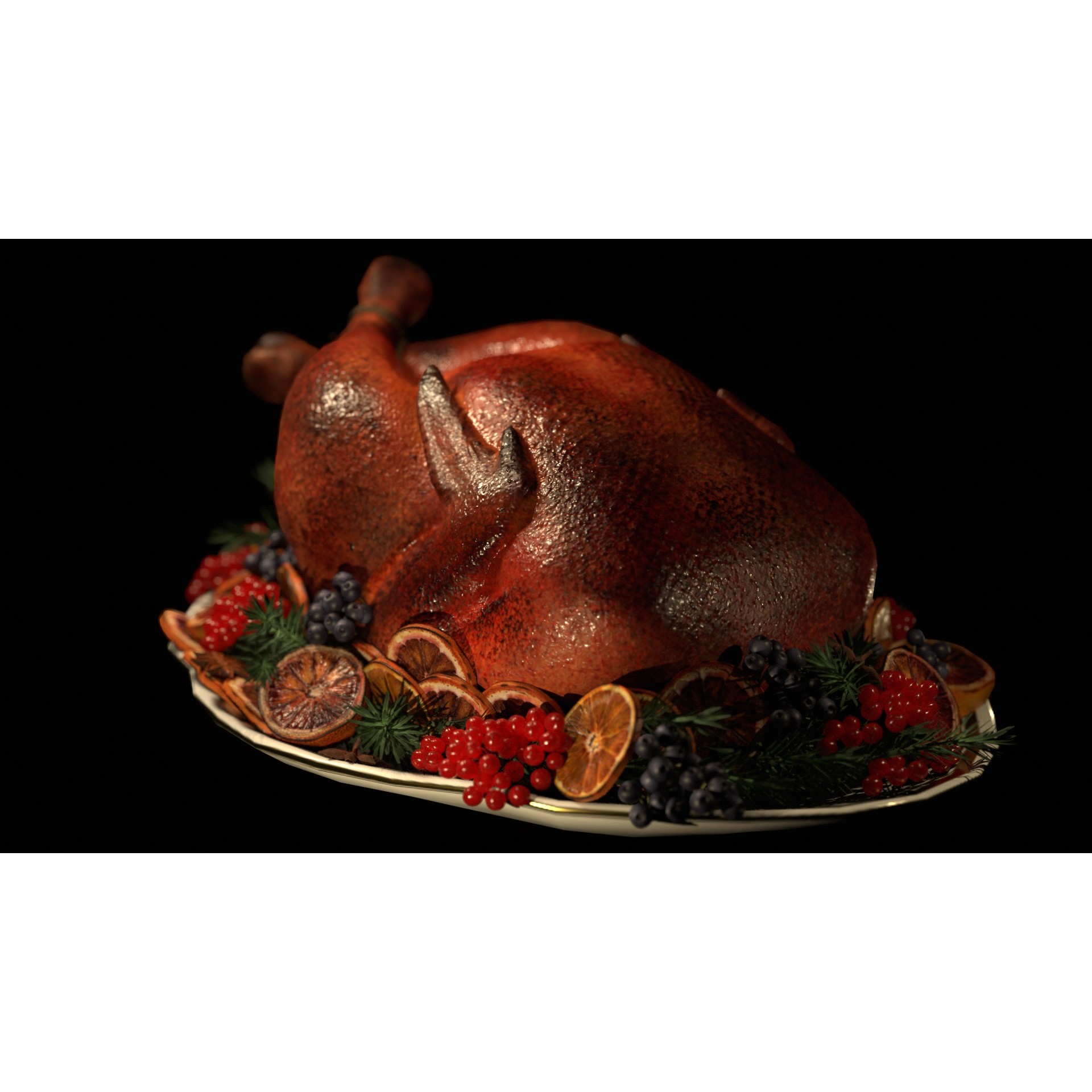 Turkey, Oranges and Berries - Low-Poly 3D Model - View 22