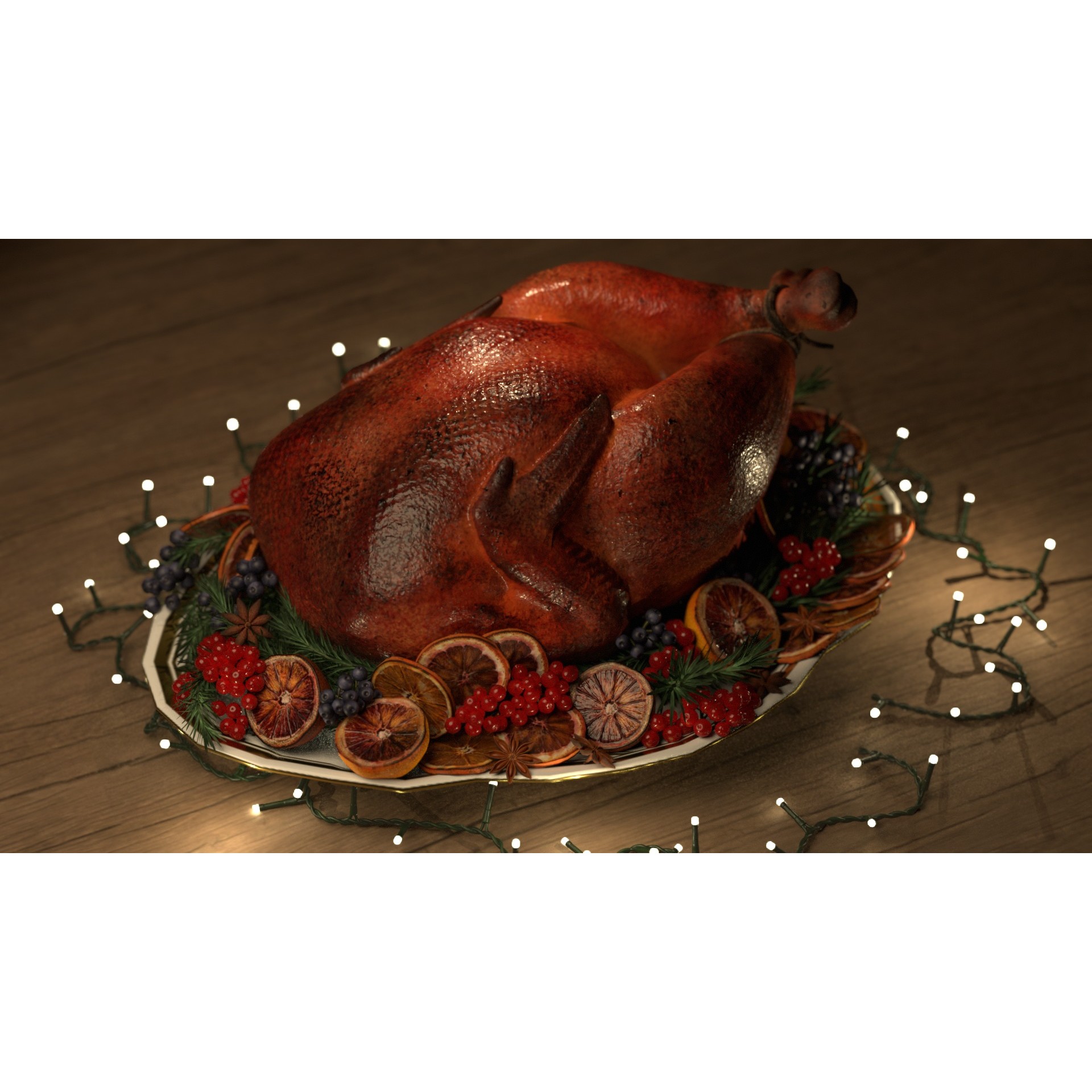 Turkey, Oranges and Berries - Low-Poly 3D Model - View 23