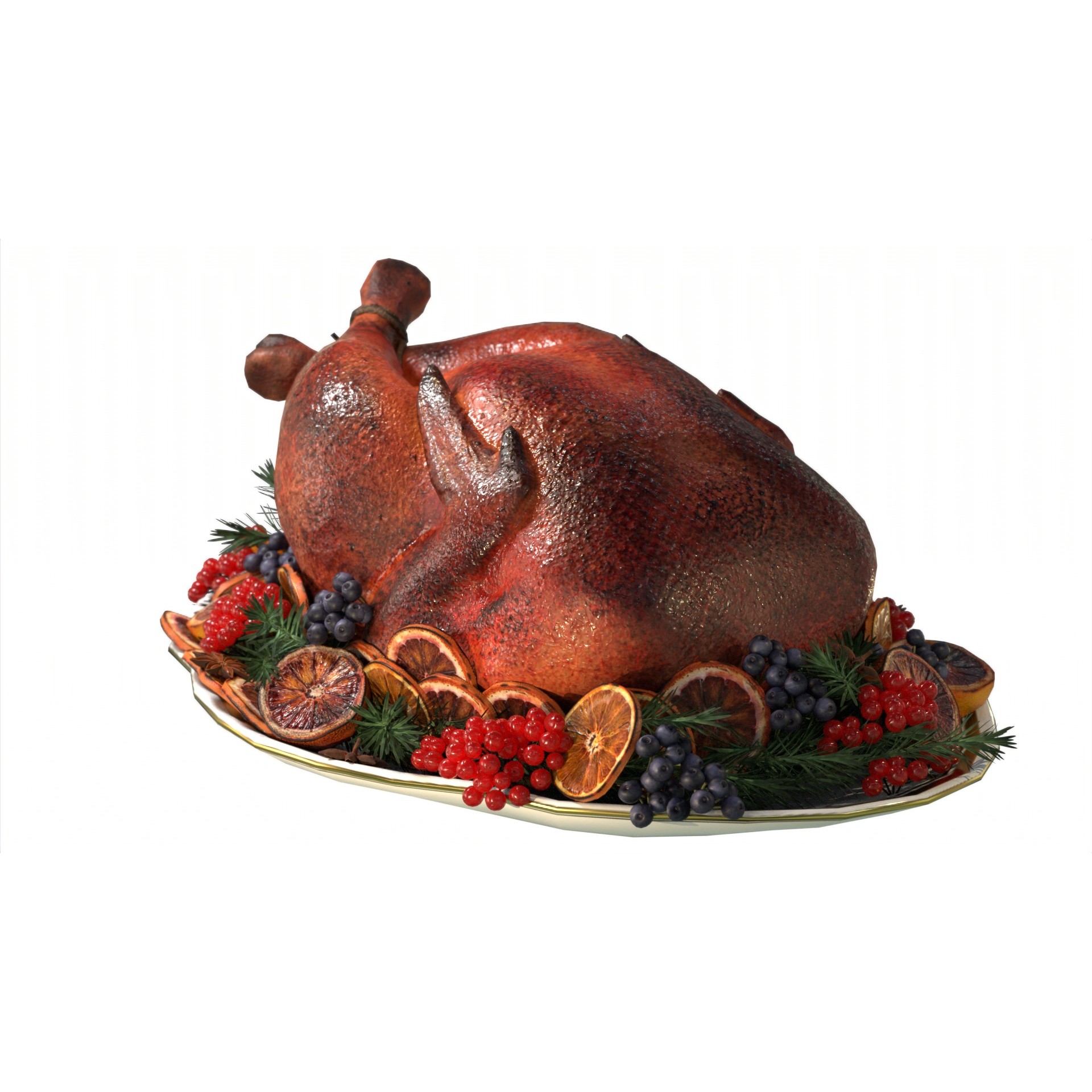 Turkey, Oranges and Berries - Low-Poly 3D Model - View 26