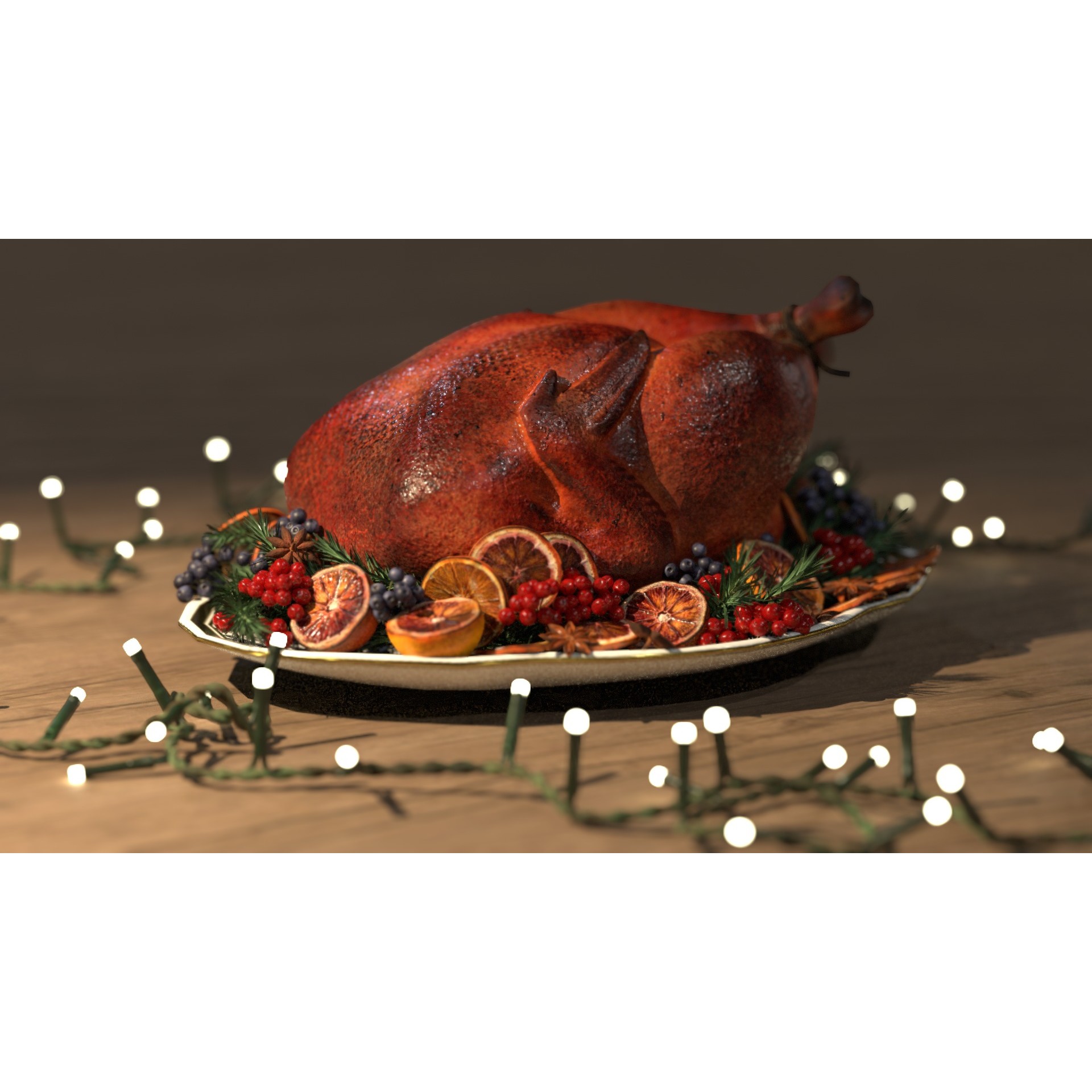 Turkey, Oranges and Berries - Low-Poly 3D Model - View 4