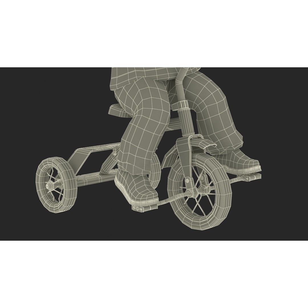 One Year Old Toddler on a Tricycle 3D Model – Realistic Child Character, PBR Textures