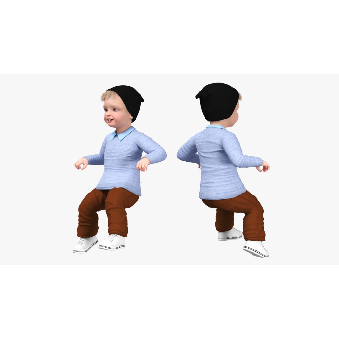 One Year Old Toddler on a Tricycle 3D Model – Realistic Child Character, PBR Textures - View 12