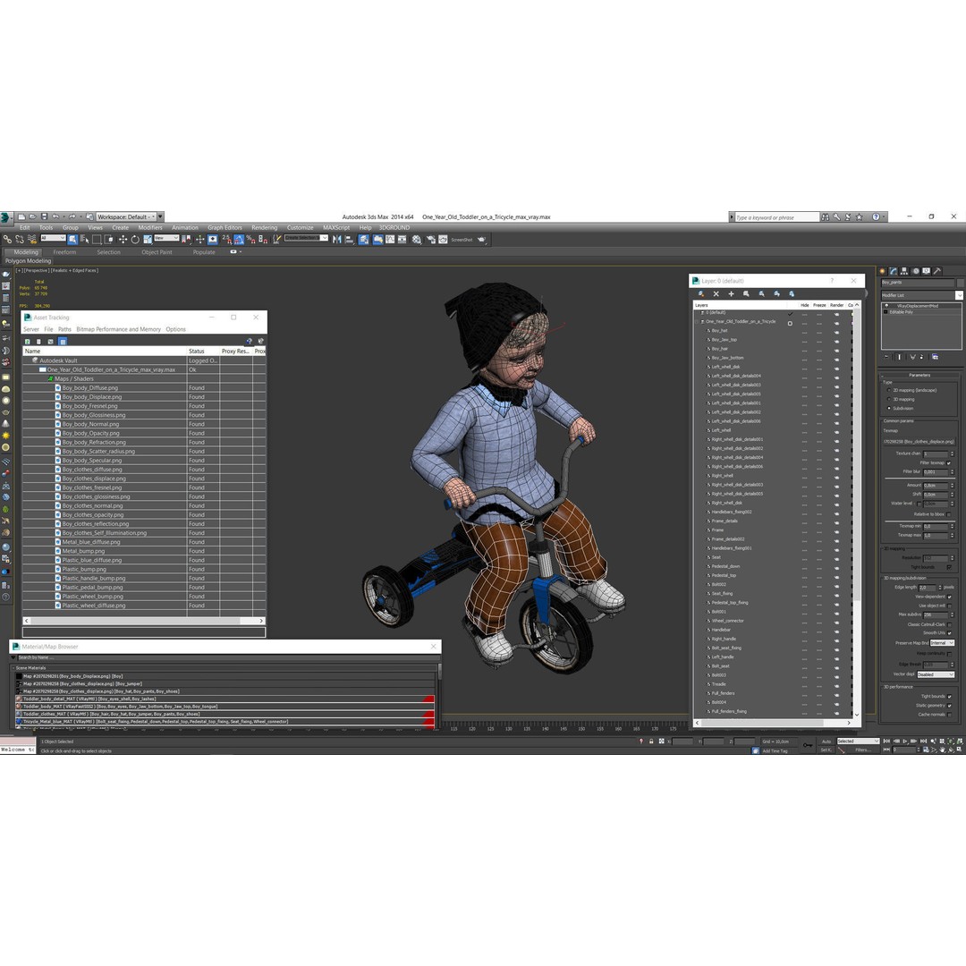 One Year Old Toddler on a Tricycle 3D Model – Realistic Child Character, PBR Textures - View 18
