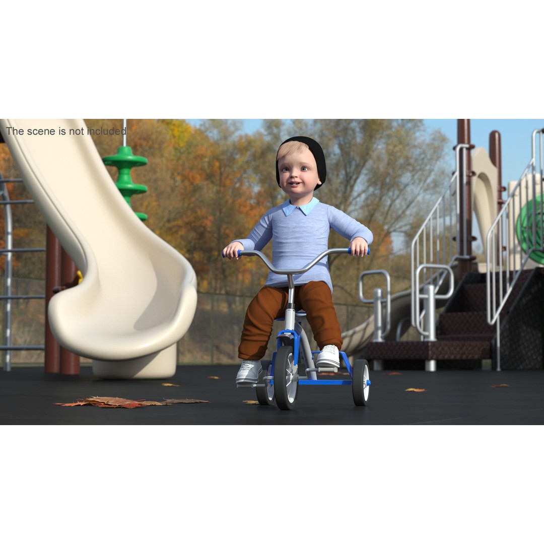 One Year Old Toddler on a Tricycle 3D Model – Realistic Child Character, PBR Textures - View 2