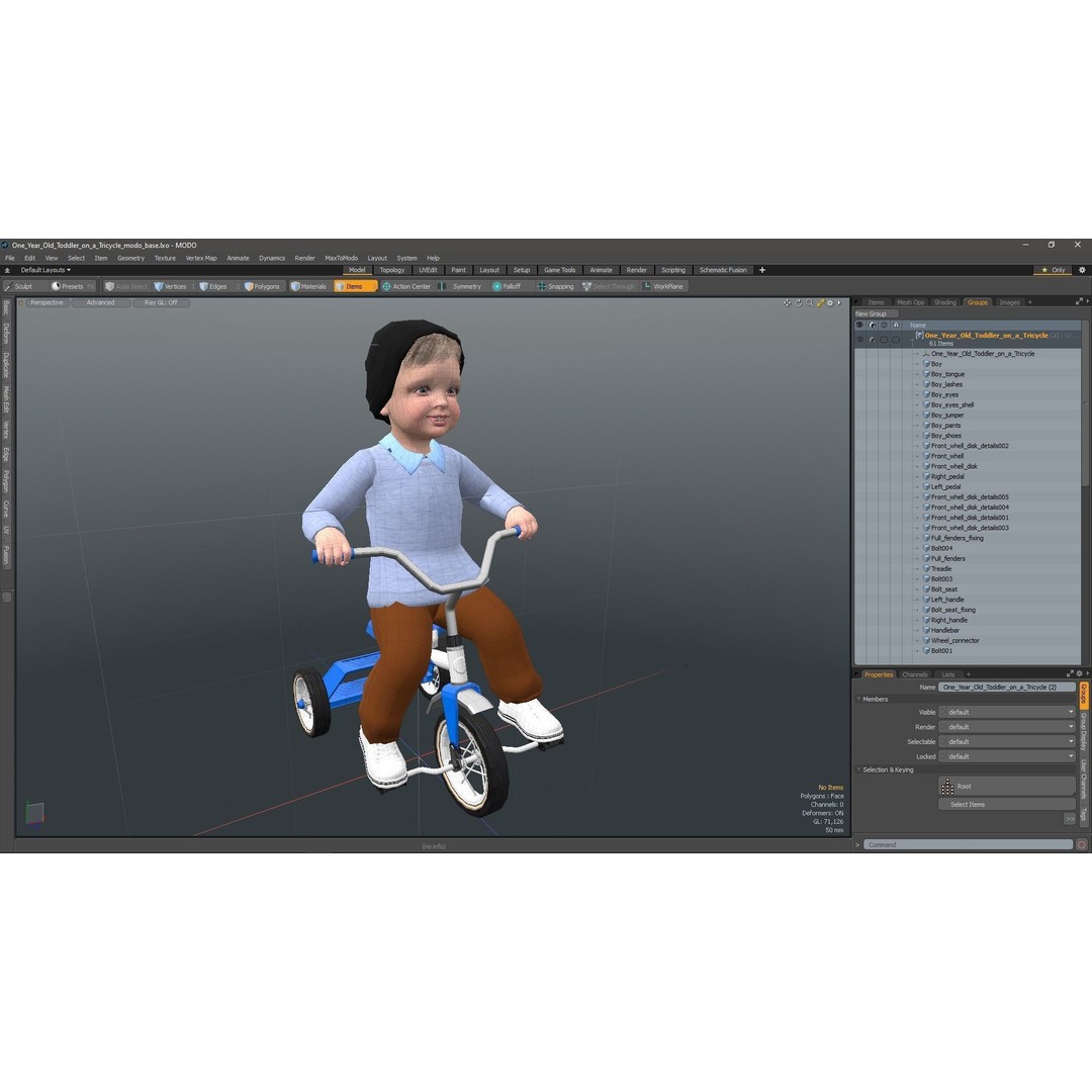 One Year Old Toddler on a Tricycle 3D Model – Realistic Child Character, PBR Textures - View 20
