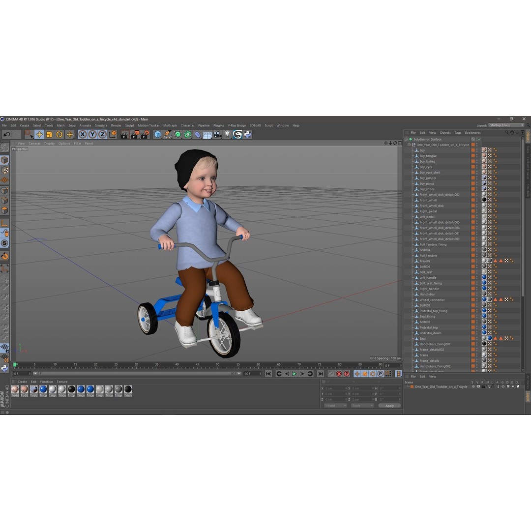 One Year Old Toddler on a Tricycle 3D Model – Realistic Child Character, PBR Textures - View 21