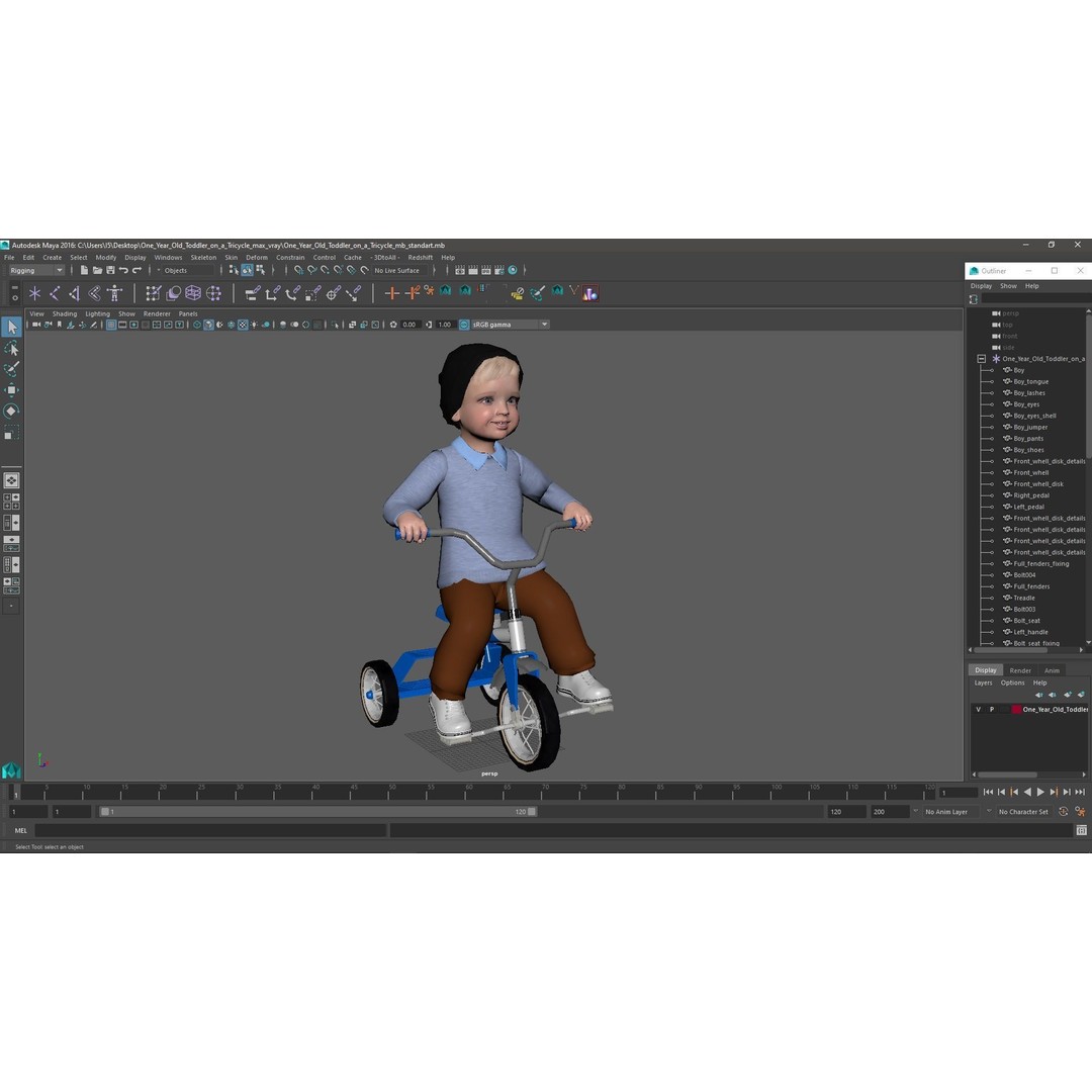 One Year Old Toddler on a Tricycle 3D Model – Realistic Child Character, PBR Textures - View 22