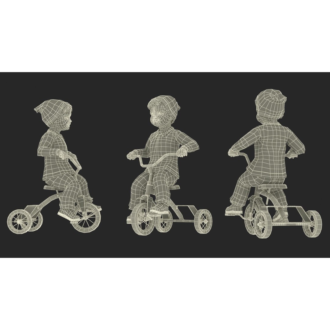 One Year Old Toddler on a Tricycle 3D Model – Realistic Child Character, PBR Textures - View 23