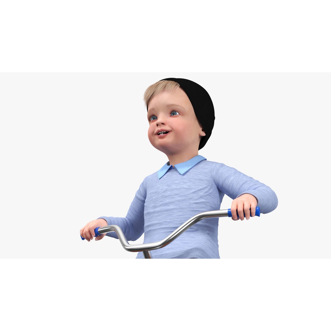 One Year Old Toddler on a Tricycle 3D Model – Realistic Child Character, PBR Textures - View 9