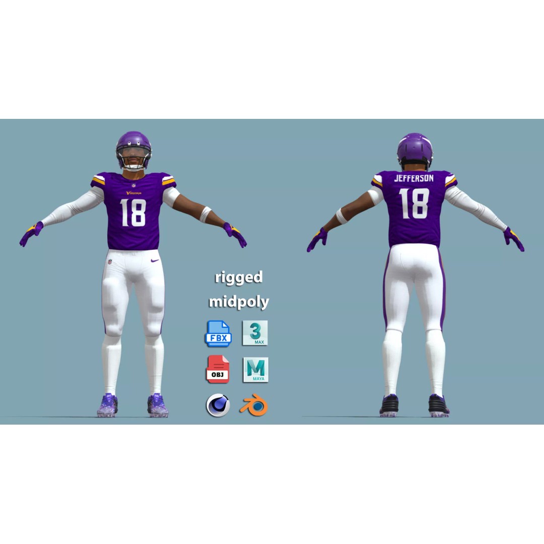 Justin Jefferson 3D Model – A-Pose Rigged Character for Animation - View 2
