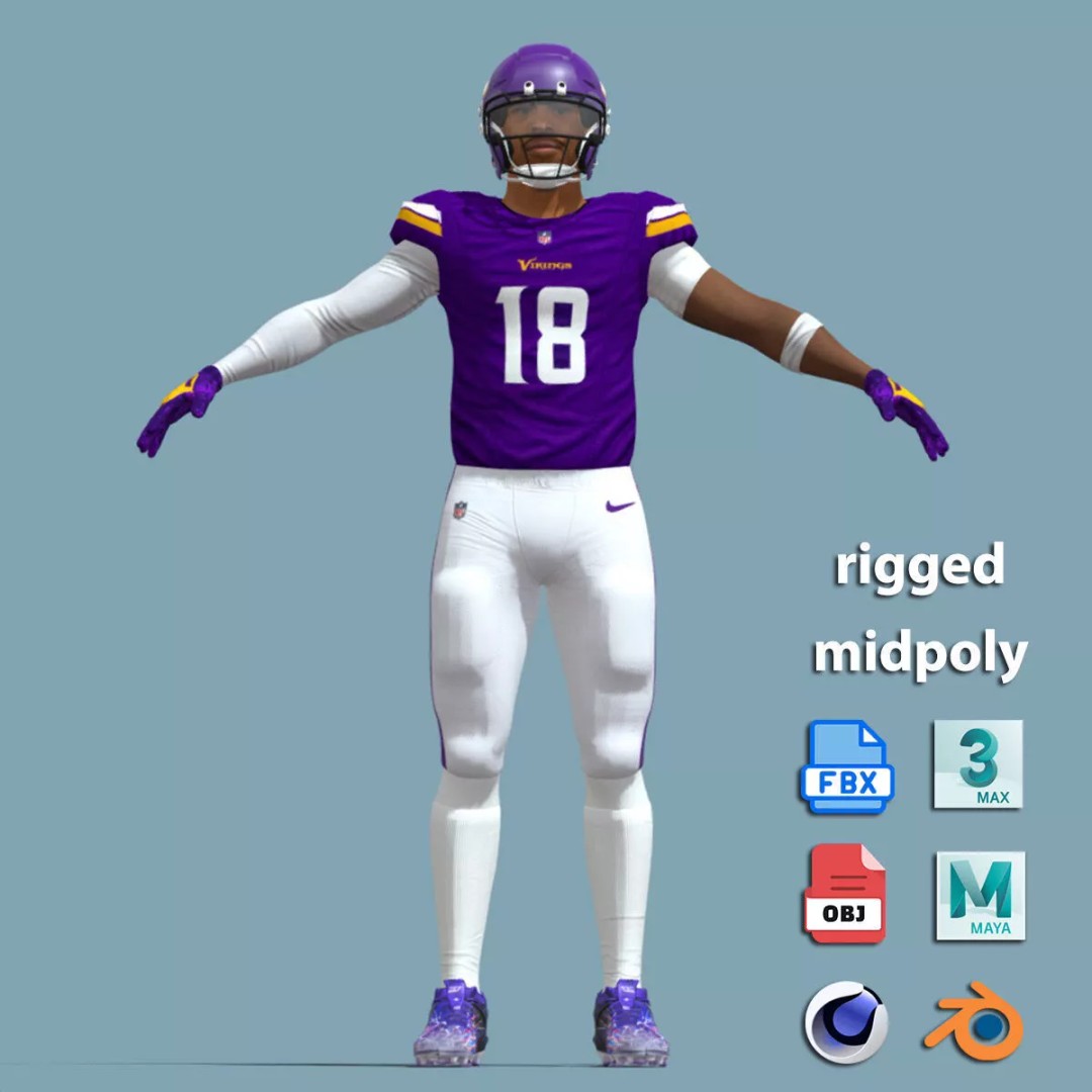 Justin Jefferson 3D Model – A-Pose Rigged Character for Animation - View 3