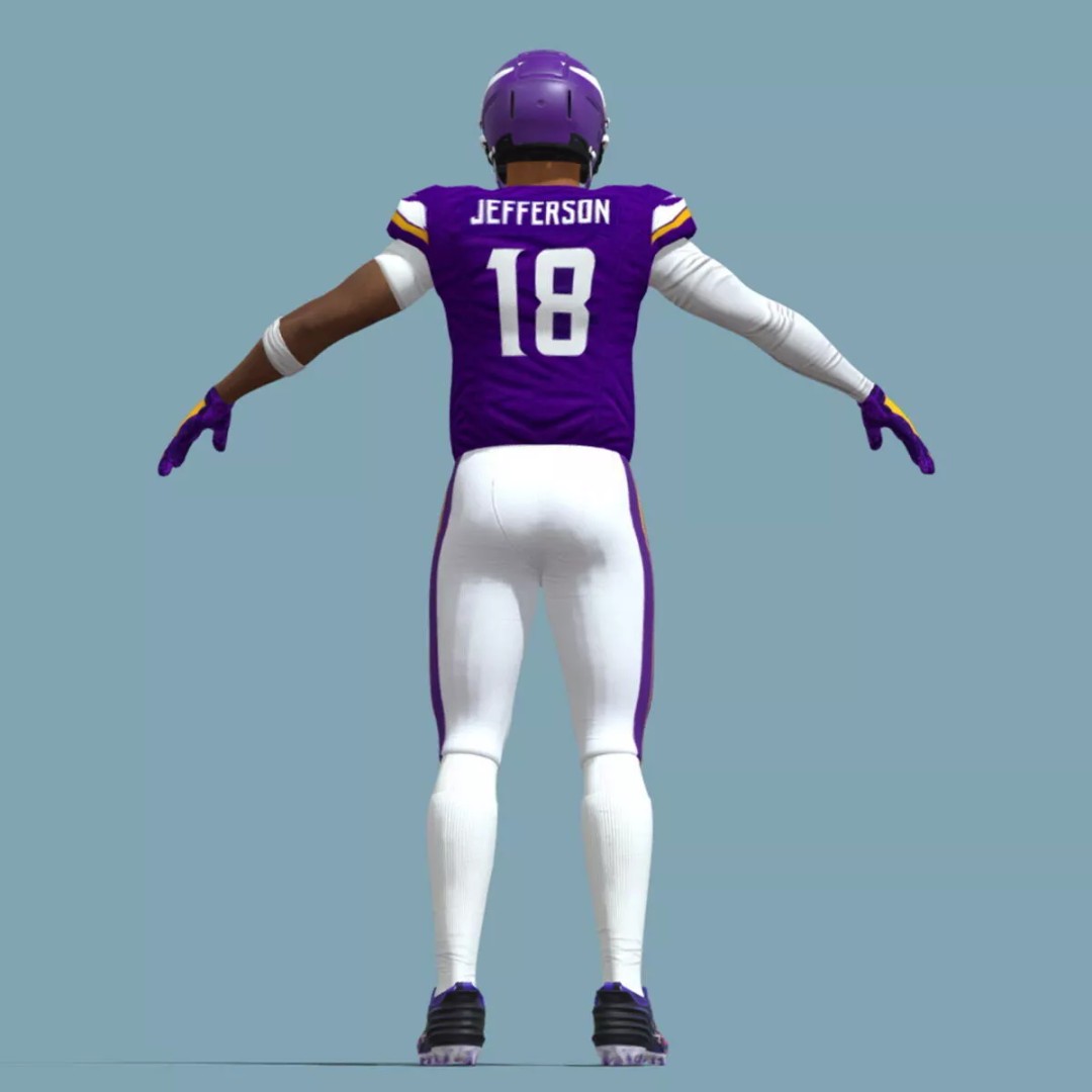 Justin Jefferson 3D Model – A-Pose Rigged Character for Animation - View 5