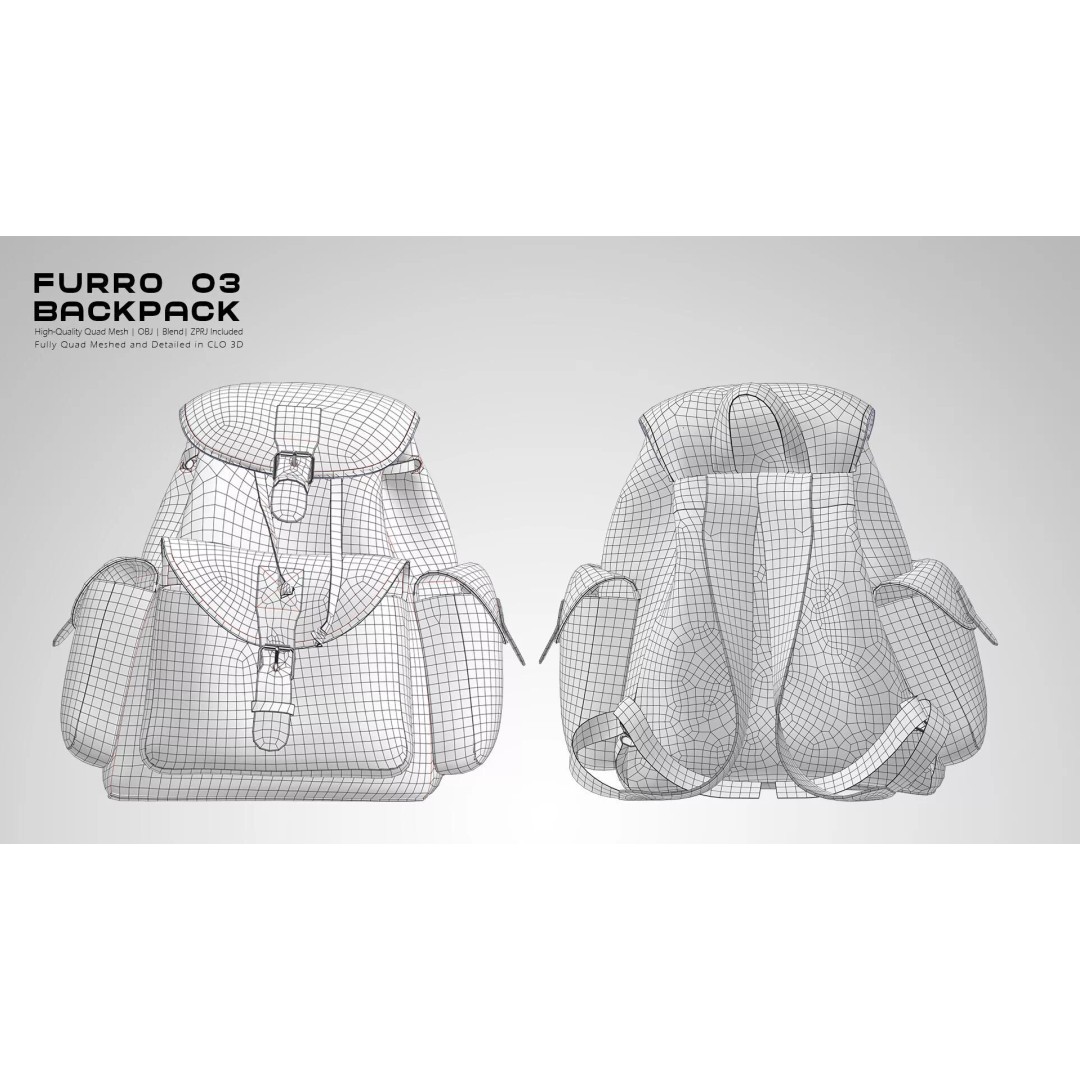 FURRO Backpack 3D Model – Realistic Leather Design, CLO 3D, PBR