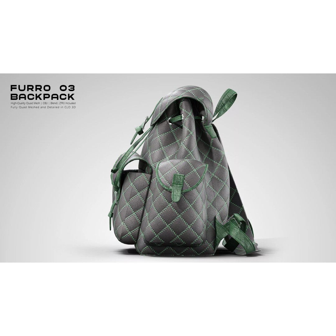 FURRO Backpack 3D Model – Realistic Leather Design, CLO 3D, PBR - View 10
