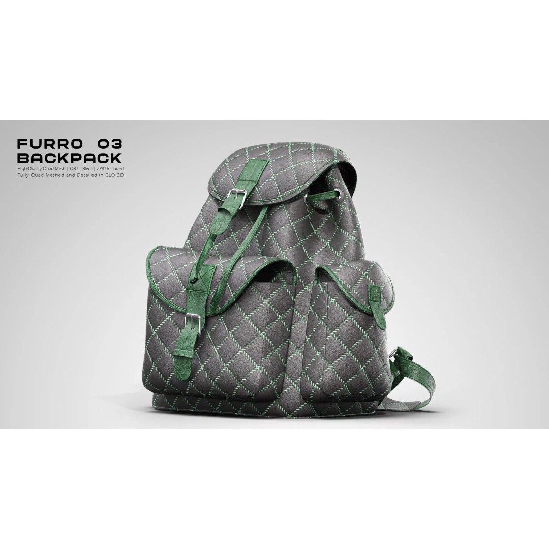 FURRO Backpack 3D Model – Realistic Leather Design, CLO 3D, PBR - View 11