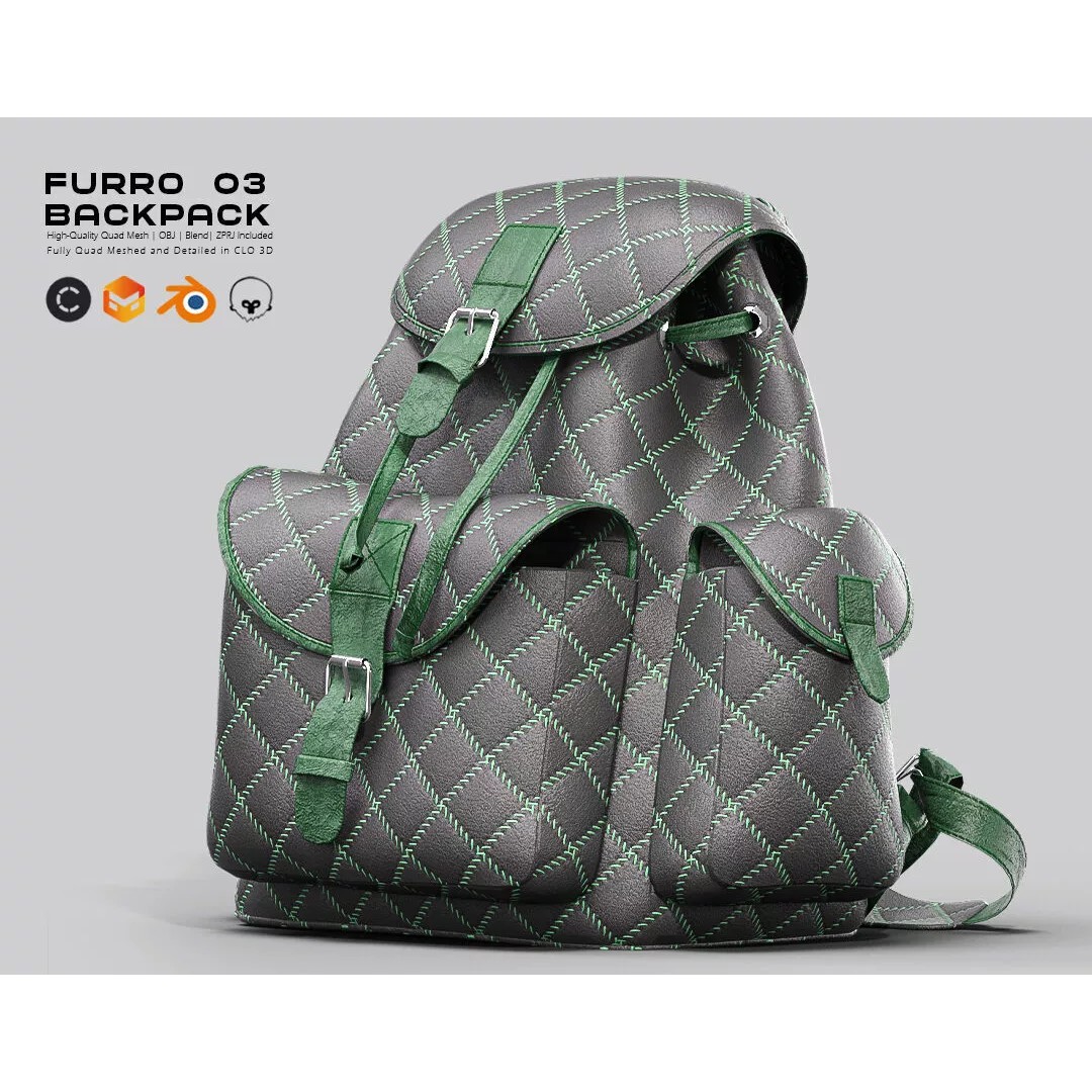 FURRO Backpack 3D Model – Realistic Leather Design, CLO 3D, PBR - View 2