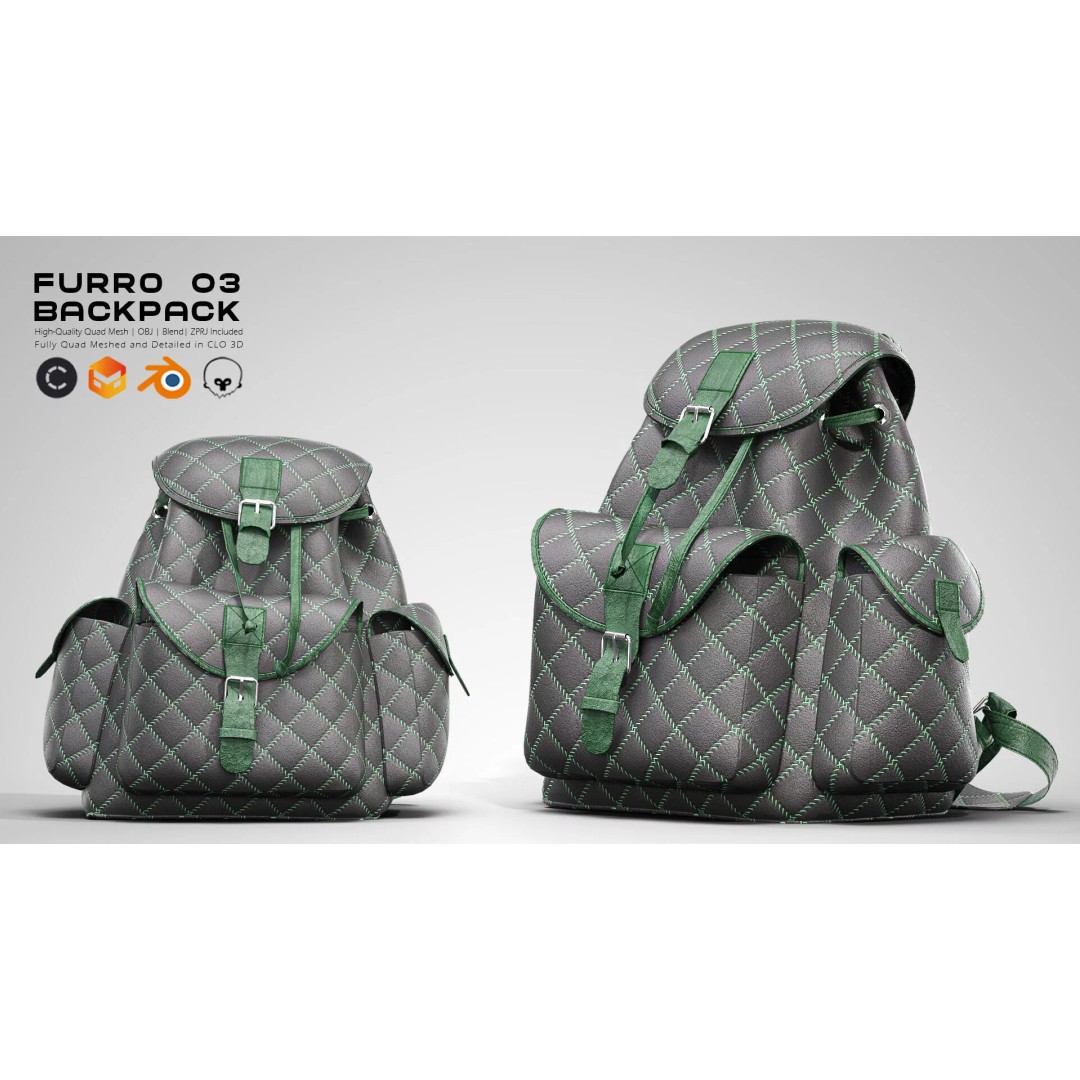FURRO Backpack 3D Model – Realistic Leather Design, CLO 3D, PBR - View 3