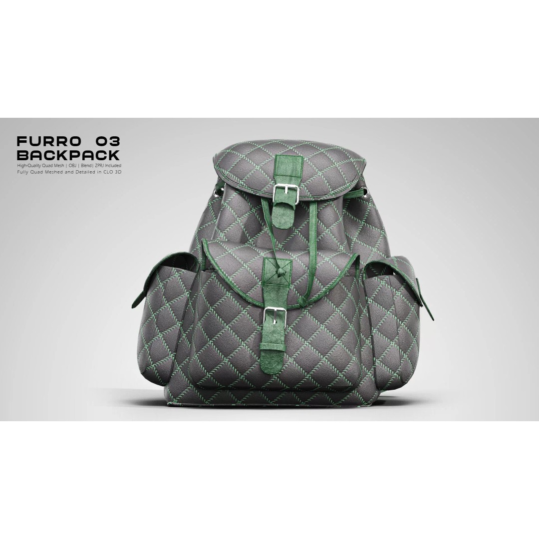 FURRO Backpack 3D Model – Realistic Leather Design, CLO 3D, PBR - View 4
