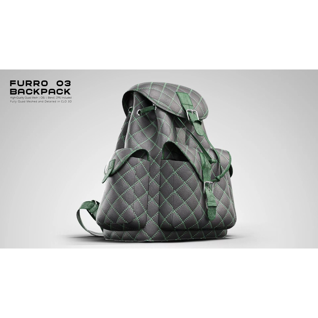 FURRO Backpack 3D Model – Realistic Leather Design, CLO 3D, PBR - View 5