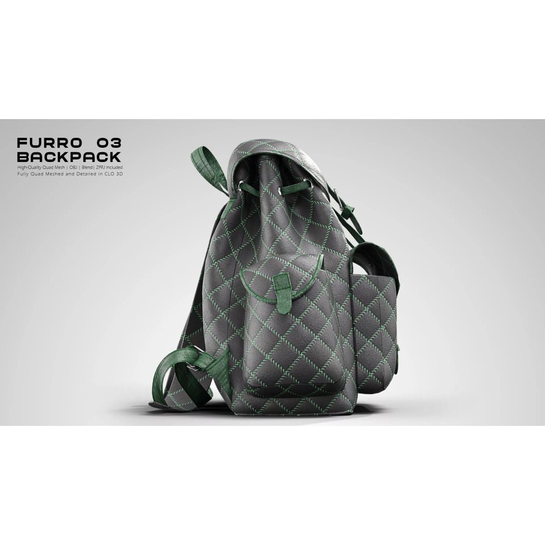 FURRO Backpack 3D Model – Realistic Leather Design, CLO 3D, PBR - View 6