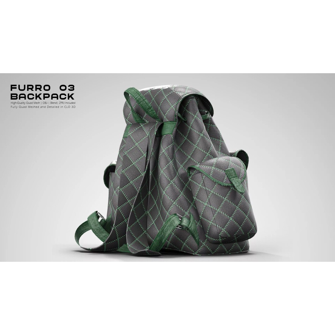 FURRO Backpack 3D Model – Realistic Leather Design, CLO 3D, PBR - View 7