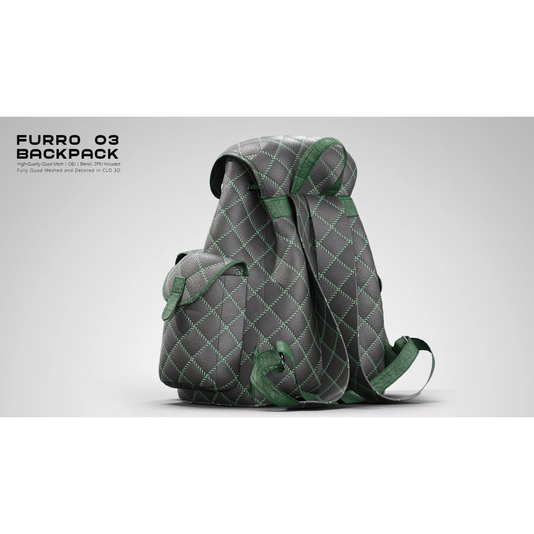 FURRO Backpack 3D Model – Realistic Leather Design, CLO 3D, PBR - View 9