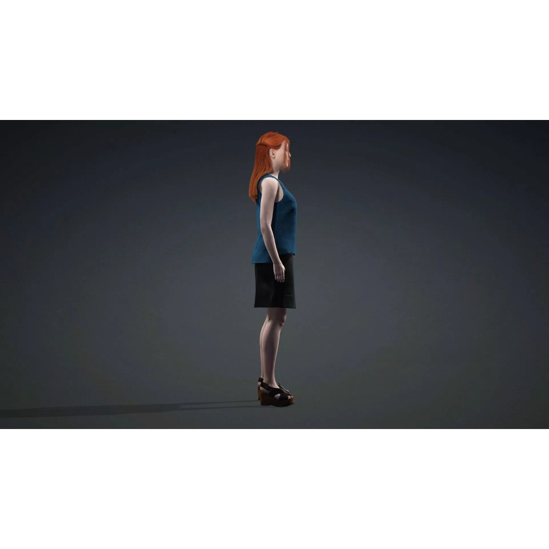 Teen Girl Character 3D Model – Rigged Game Asset, FBX, PBR Textures - View 4