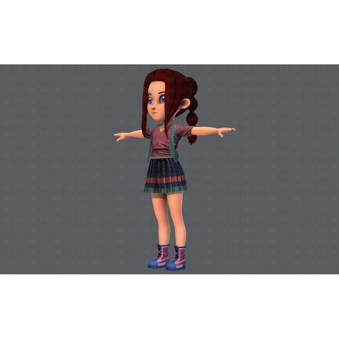 Base GirlV02 3D Model – Cartoon Female Character Clothing, FBX - View 12