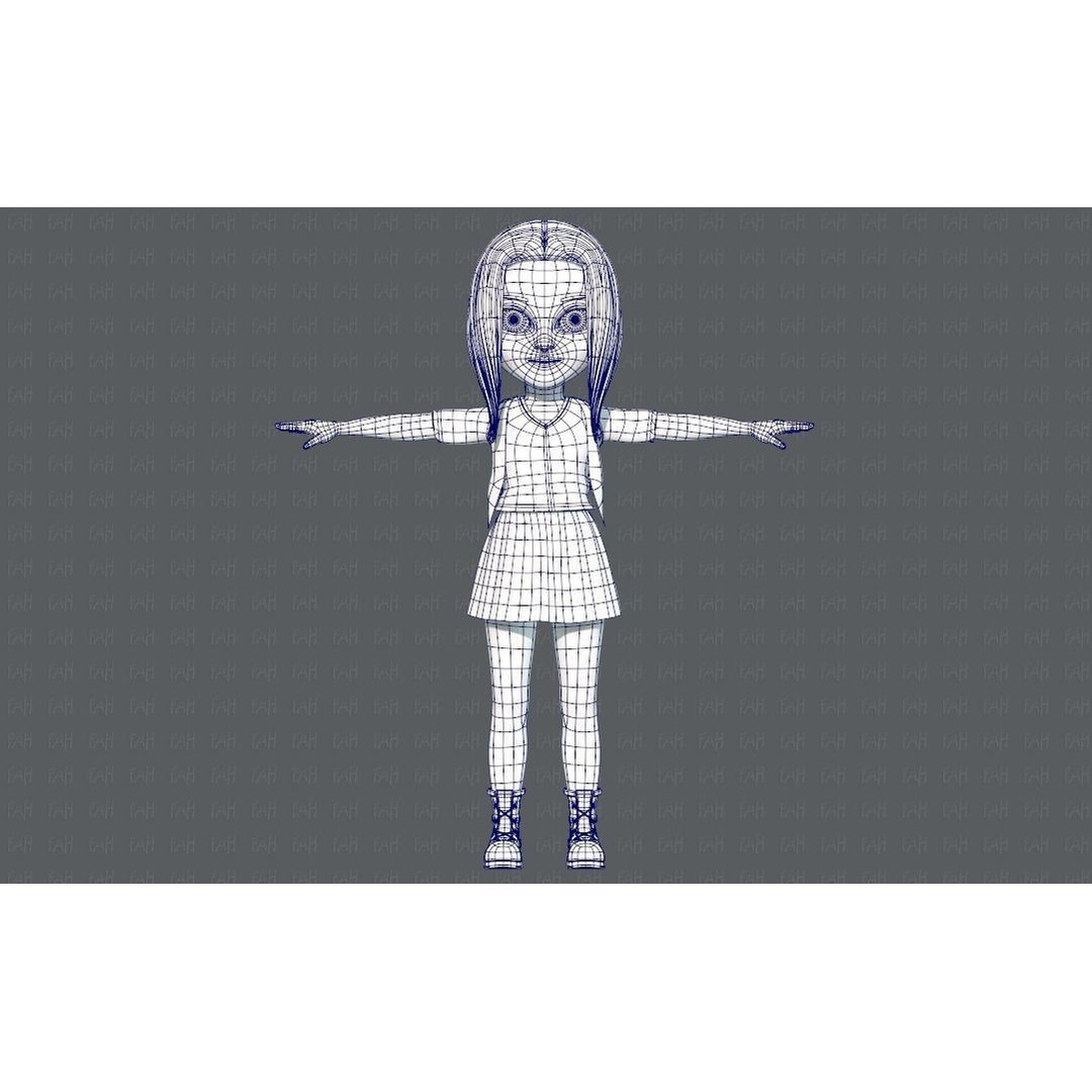 Base GirlV02 3D Model – Cartoon Female Character Clothing, FBX - View 13