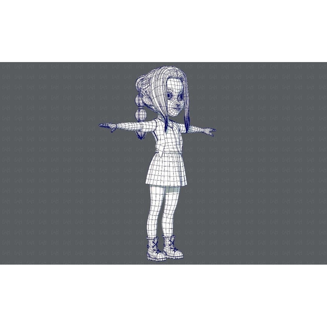 Base GirlV02 3D Model – Cartoon Female Character Clothing, FBX - View 14