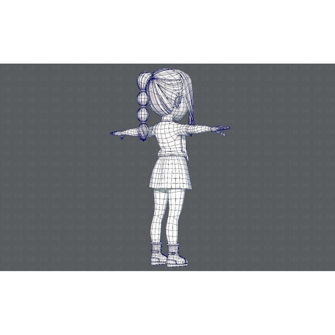 Base GirlV02 3D Model – Cartoon Female Character Clothing, FBX - View 16