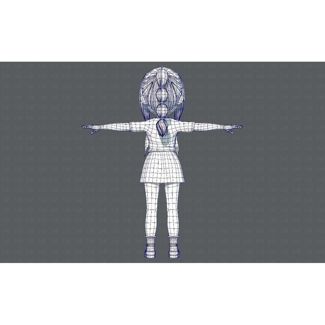 Base GirlV02 3D Model – Cartoon Female Character Clothing, FBX - View 17