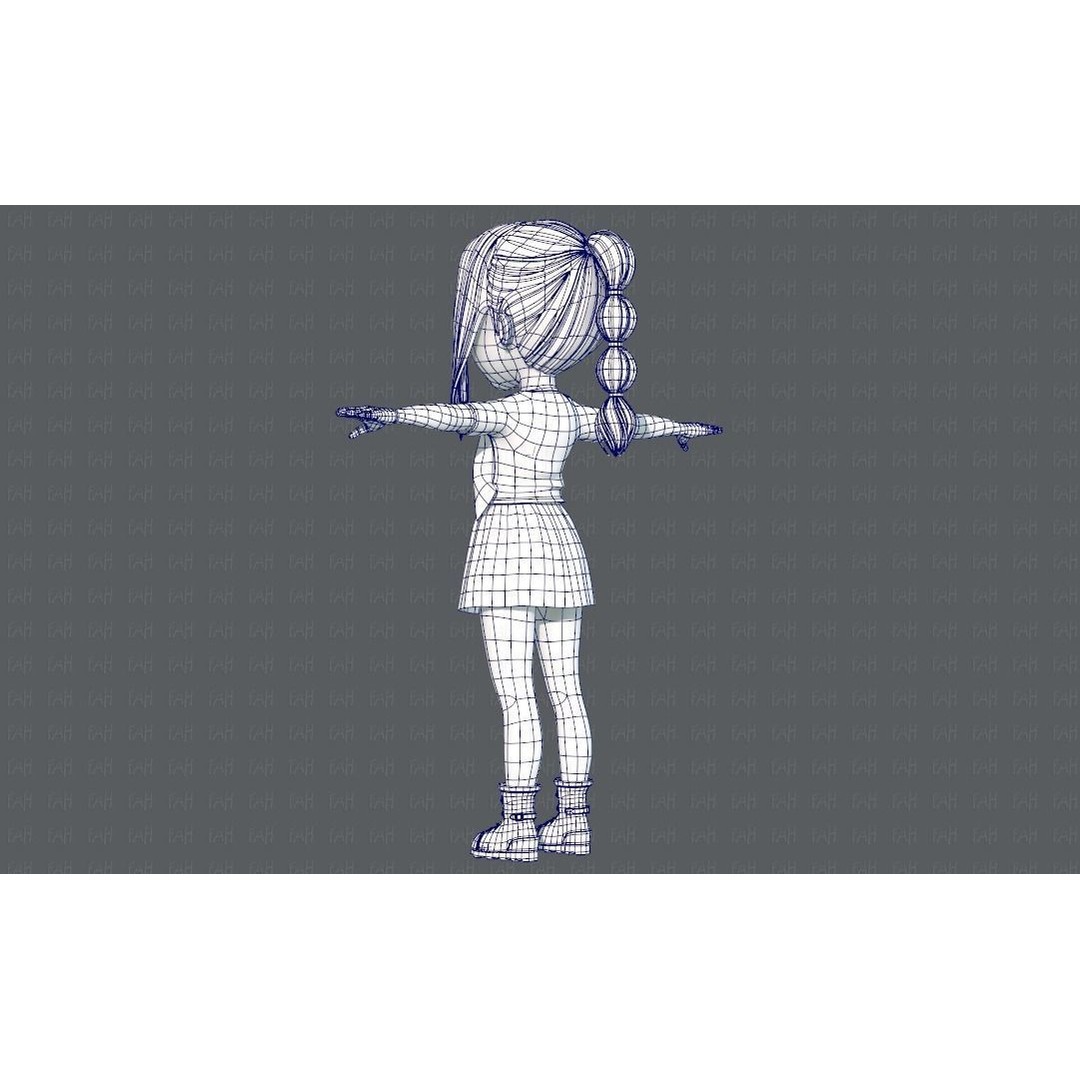 Base GirlV02 3D Model – Cartoon Female Character Clothing, FBX - View 18