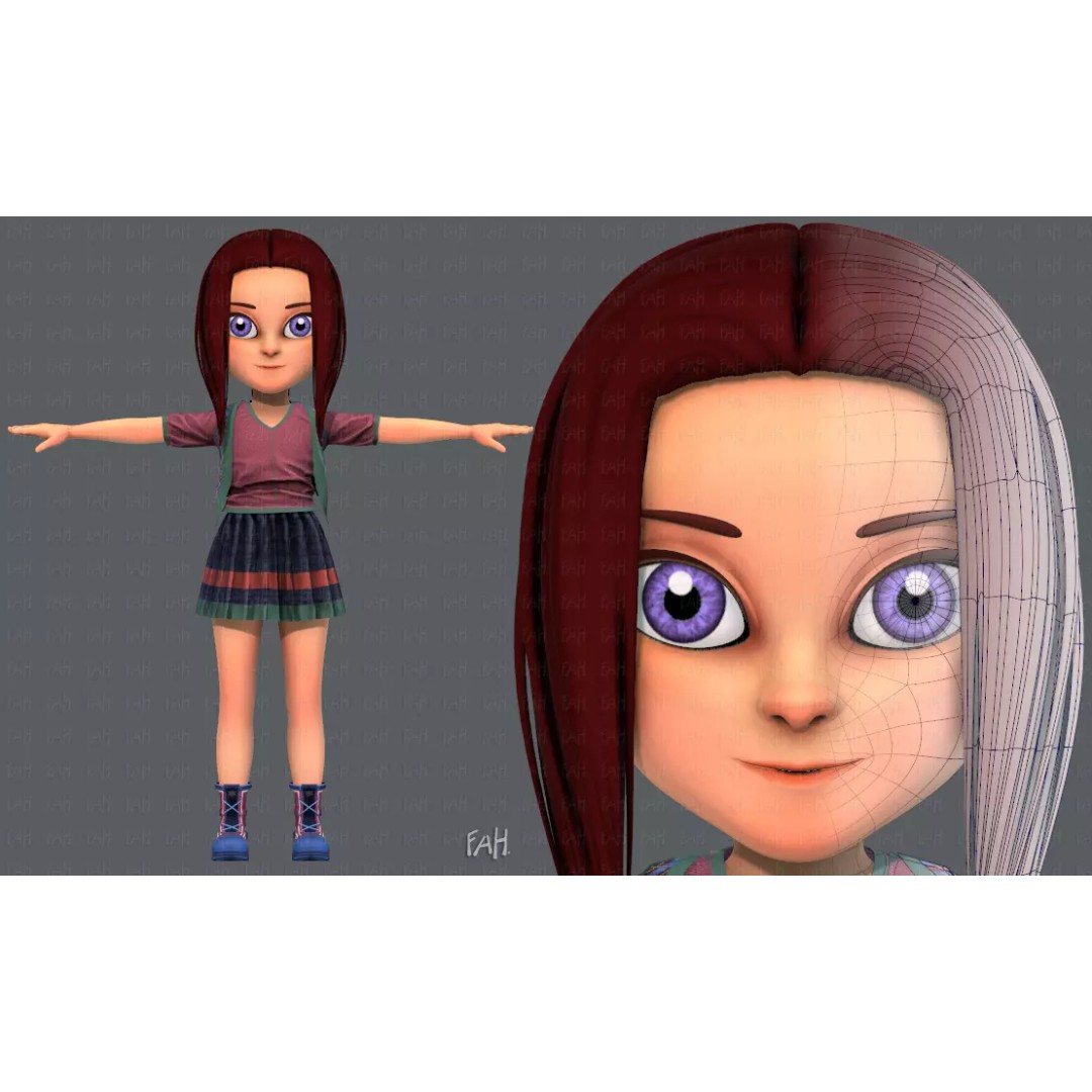 Base GirlV02 3D Model – Cartoon Female Character Clothing, FBX - View 2