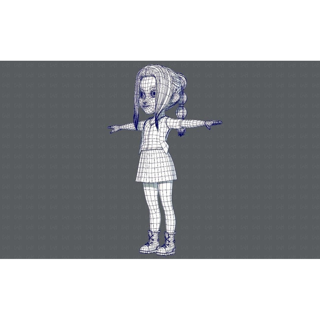 Base GirlV02 3D Model – Cartoon Female Character Clothing, FBX - View 20