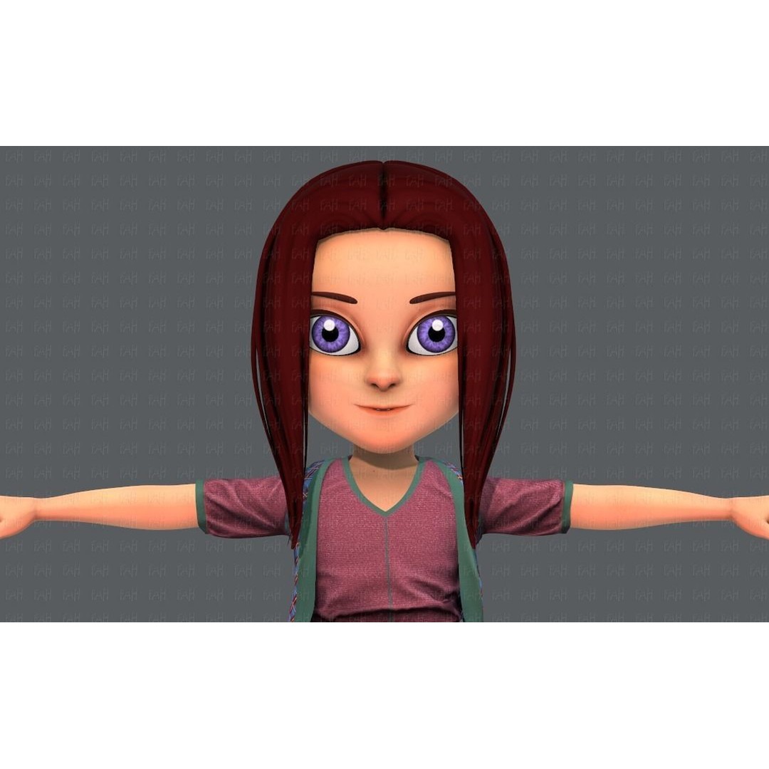 Base GirlV02 3D Model – Cartoon Female Character Clothing, FBX - View 21