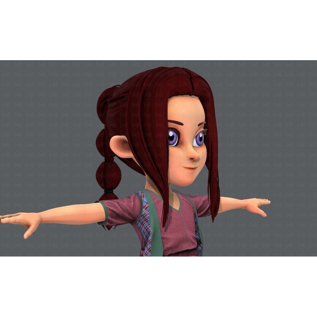 Base GirlV02 3D Model – Cartoon Female Character Clothing, FBX - View 22