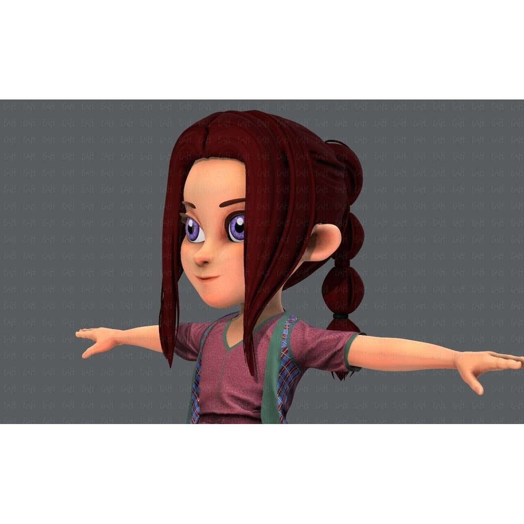 Base GirlV02 3D Model – Cartoon Female Character Clothing, FBX - View 28