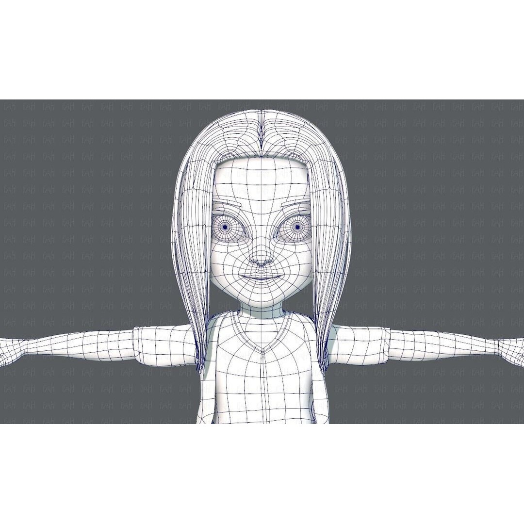 Base GirlV02 3D Model – Cartoon Female Character Clothing, FBX - View 29